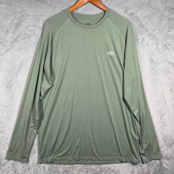 AFTCO Shirt Mens L Fishing Pullover Green Long Logo Sleeve Coastal Outdoors - Picture 2 of 7